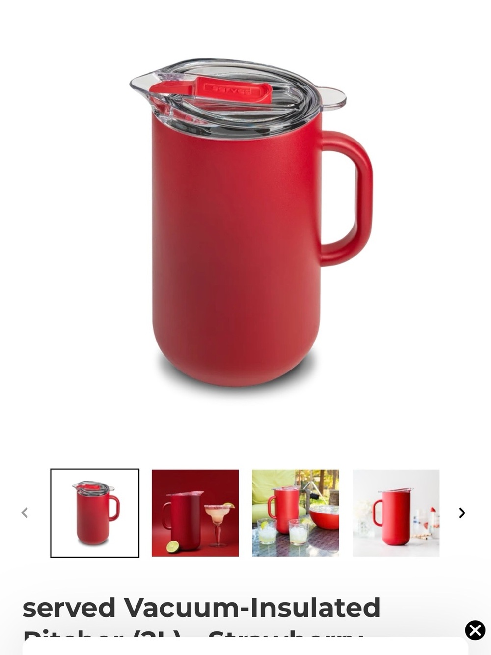 SERVED Vacuum-Insulated Pitcher (2L) - Strawberry color